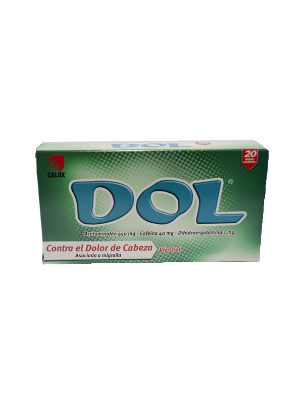 Dol Acetaminofen, Cafeína y Dihidroergotamina 450/40/1 mg Calox 20 pastillas