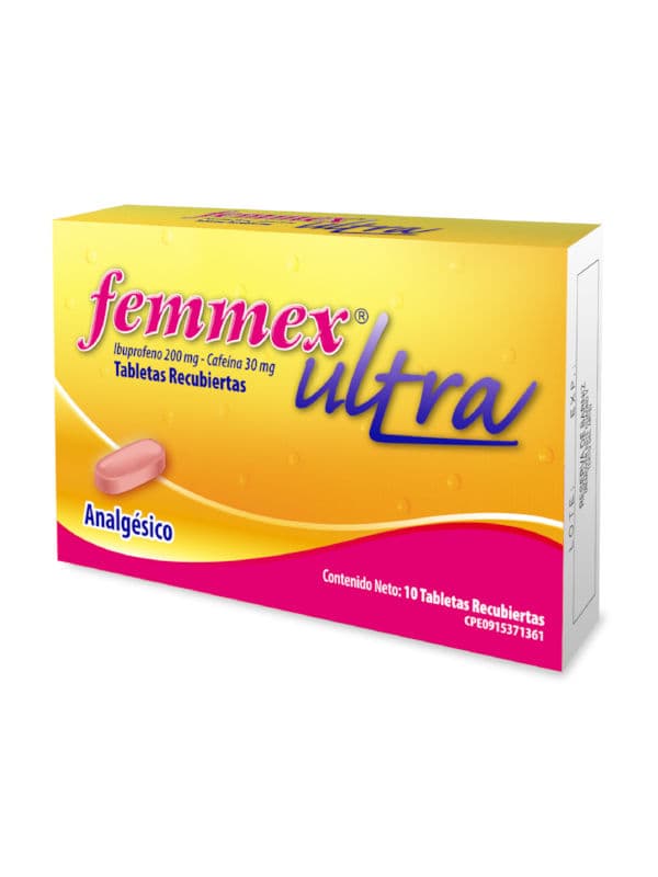 Femmex Ultra Ibuprofeno y Cafeína 200/30 mg Farma 10 Tabletas